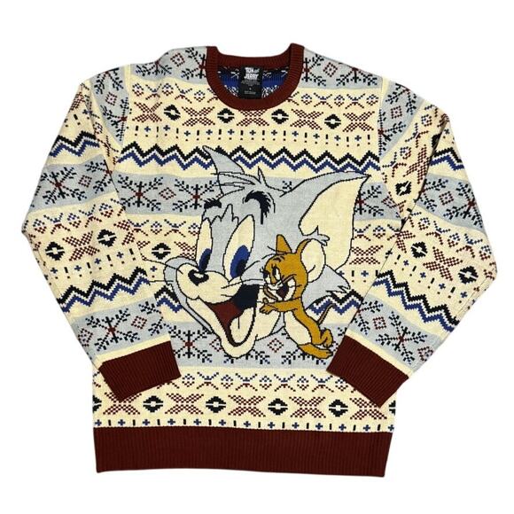 Tom & Jerry Sweater Fair Isle Cartoon Knit Pullover Unisex (S) Retro Sweater - Picture 1 of 5
